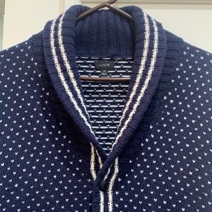 J Crew wool blend shawl collar cardigan - navy blue and white